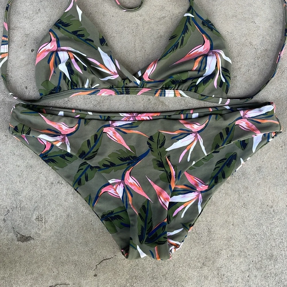 Tori Praver Swimwear Seafoam Tropical Print Bikini Set Small Top Medium Bottom - Picture 2 of 5